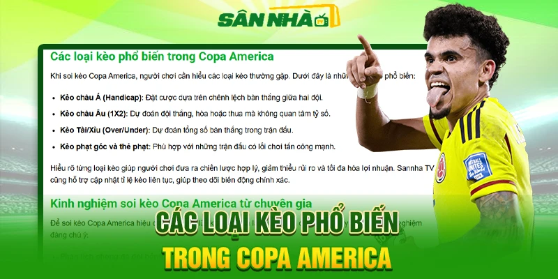 Tổng hợp các loại kèo phổ biến được phân tích trong giải Copa America